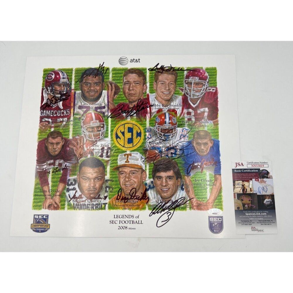 ographed Legends SEC Football 2008 Print Bart Starr 12 Signatures JSA COA